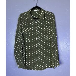 Women's Lily Silk Green W/ White Polka Dots 100% Mulberry Silk XXL luxury Staple